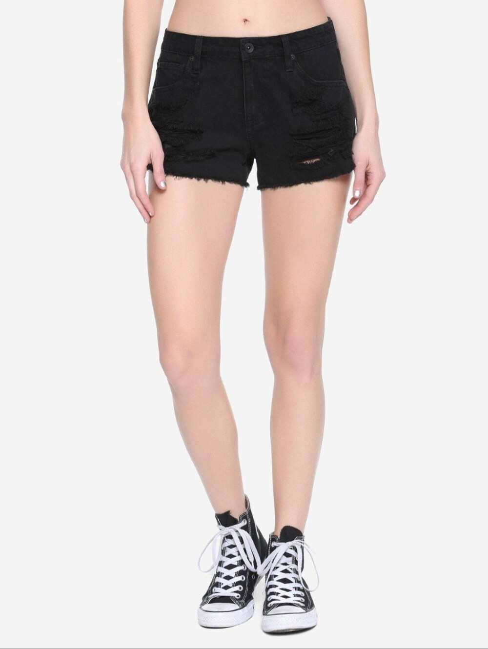 Blackheart Black Destructed Ripped Distressed High Waisted Jean Shorts